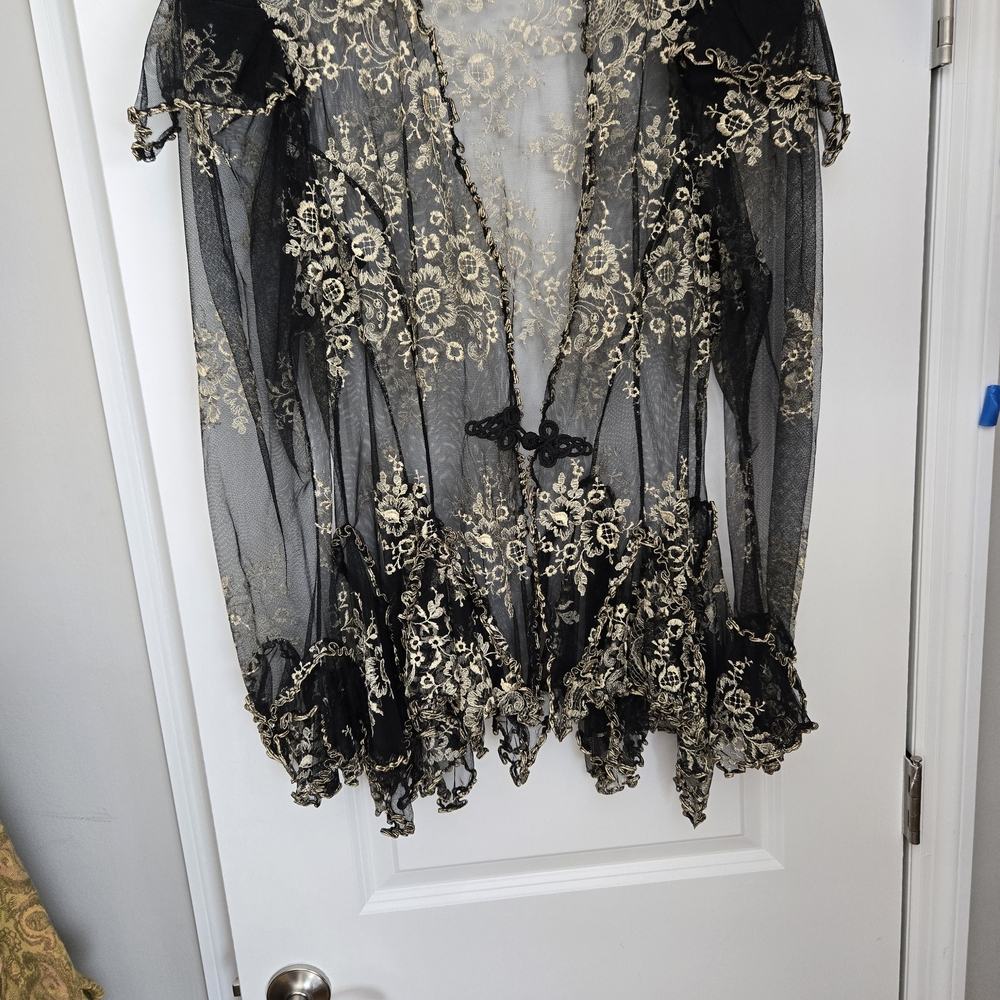 Christian Lacroix Sheer Black and Gold Floral Blouse